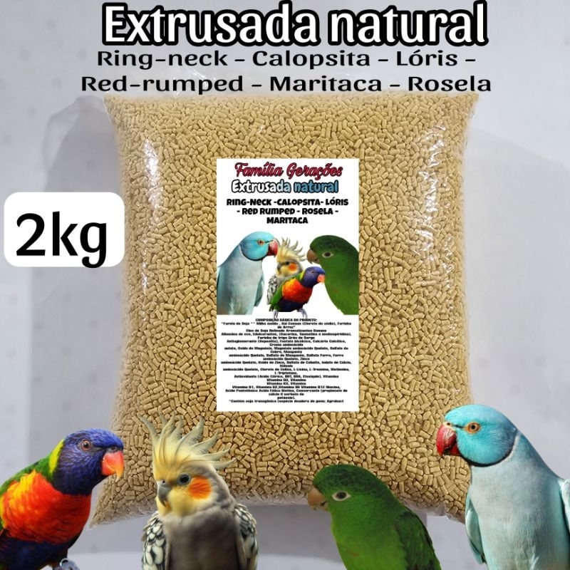 Extrusada granulada Natural Ring-Neck - Calopsita - Lóris - Red Rumped - Rosela - Maritaca (2kg) em Oferta na Shopee