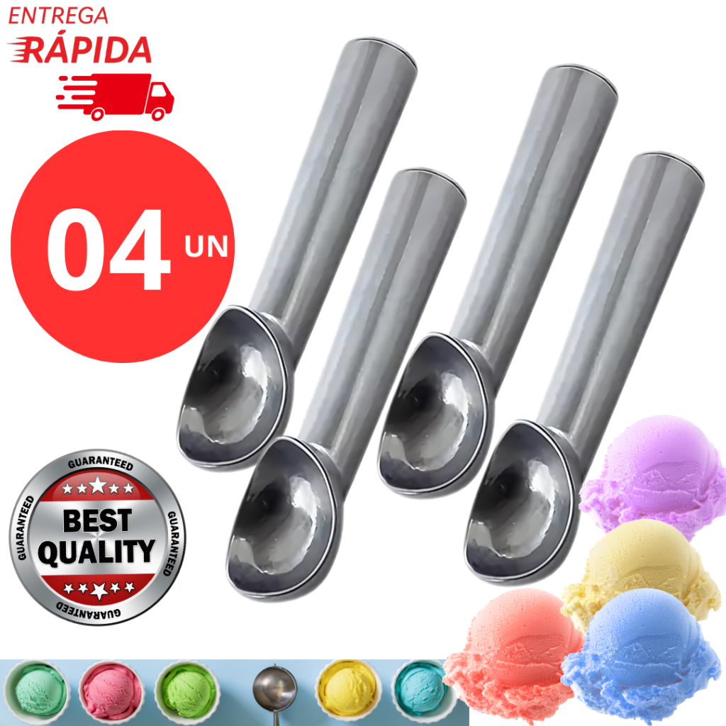 KIT 4 ou 2 Colher de Sorvete Aluminio Profissional 18 cm  Pegador Boleador Sorvete Açai Uso Diário