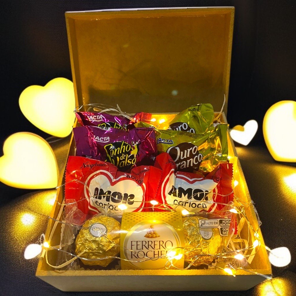 CAIXA DE PRESENTE bombons finos Ferrero Rocher doces chocolates com led iluminada namorados aniversário em Oferta na Shopee