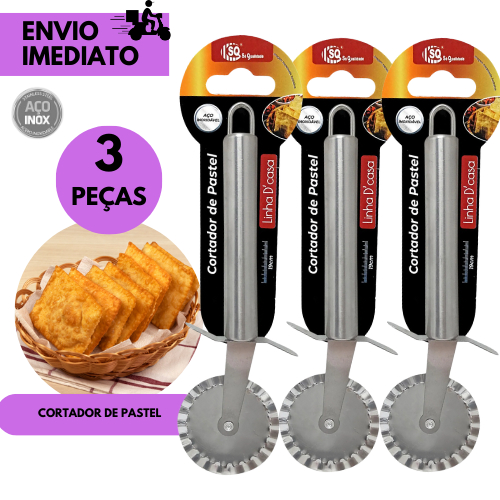 Kits 3 ou 1 Cortador de Pastel Carretilha Inox Manual Massas Cozinha Prático e Durável p/ Pastel