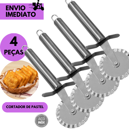 Kits 4 ou 2 Cortador de Pastel Carretilha Inox Manual Massas Cozinha Prático e Durável p/ Pastel