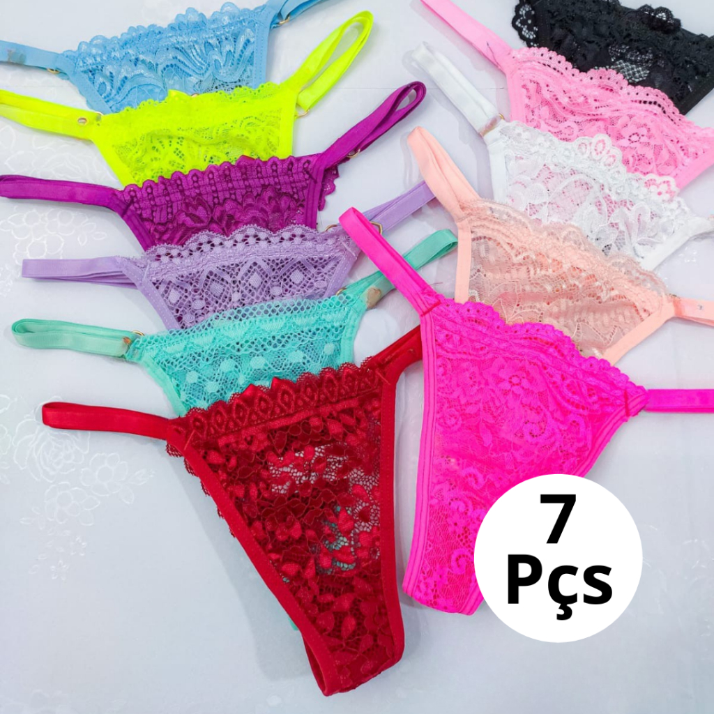 Kit C/7 Unidades de Calcinha Fio Dental Regulagem Lingerie Sexy em Oferta na Shopee