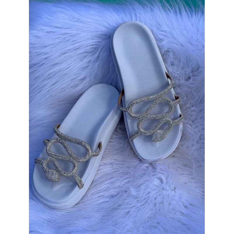 Papete Birken Alta Branca Strass Confortável Luxo Tendência Lançamento Estilo Modelo Medusa