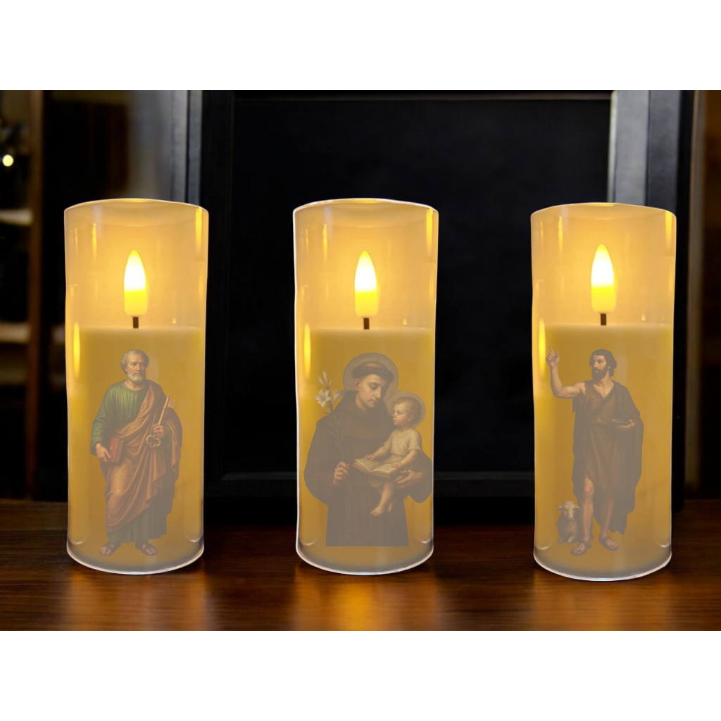 VELA ELETRICA 12,5CM SANTO SÃO jOÃO BATISTA DA CRUZ APOSTOLO AGOSTINHO ANTONIO NOSSA SENHORA GRAÇAS