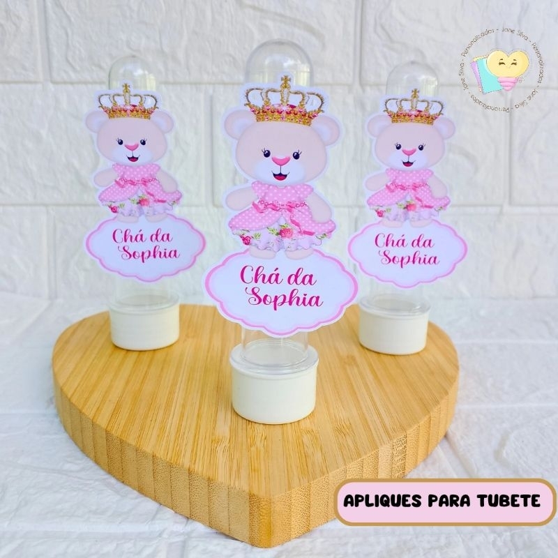Aplique para tubete Ursinha princesa - Personalizado - Lembrancinha - Festa Infantil