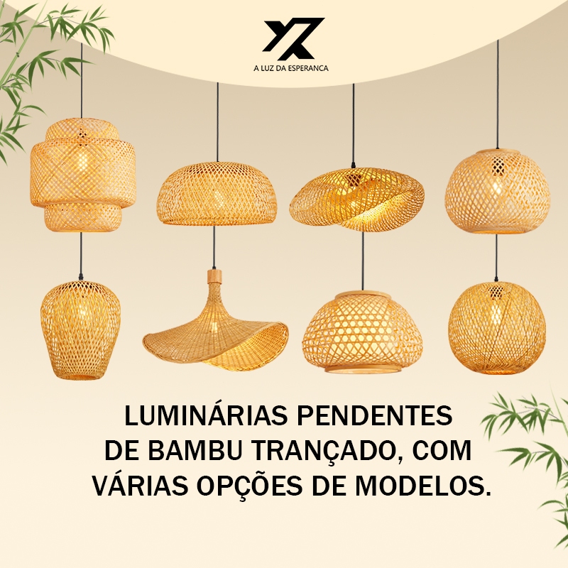 Lanterna De Bambu Estilo Chinês Luminária Pendente De Vime Lustres Tecido À Mão E27 Ilumin...