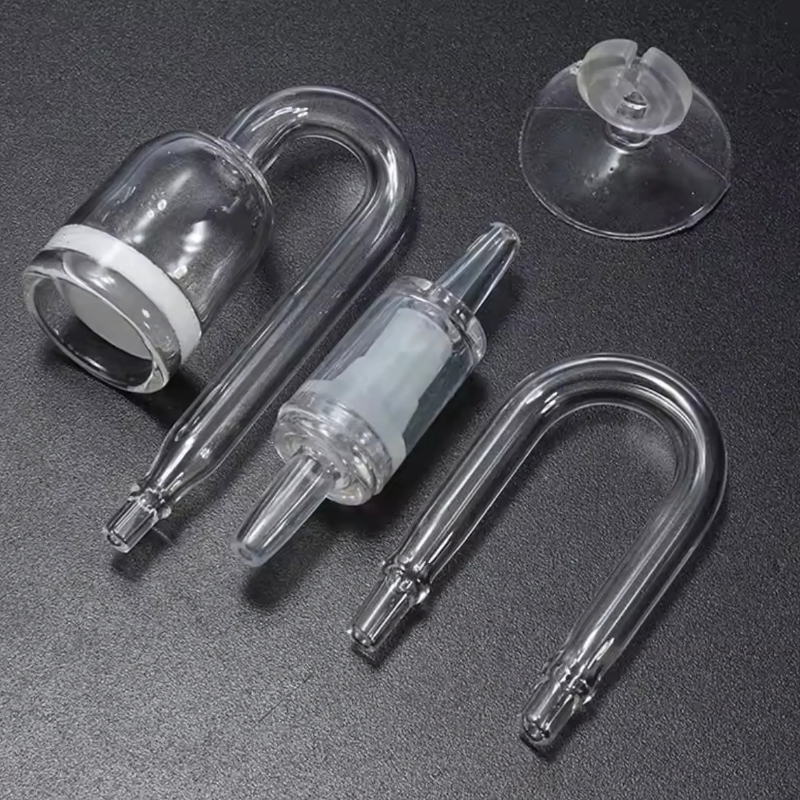 Kit Difusor Co2 em Vidro + Curva U + Válvula Anti Retorno + Ventosa Aquário Plantado