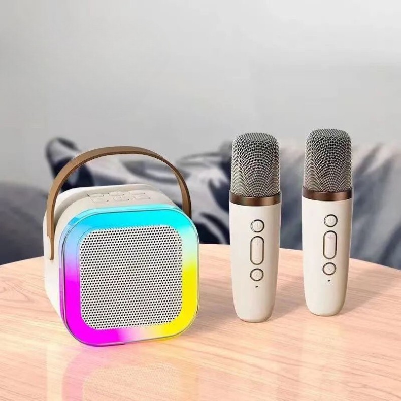 Alto-falante Bluetooth Karaoke Portable Caixa Com Microfones Luzes LED  Para Home Family