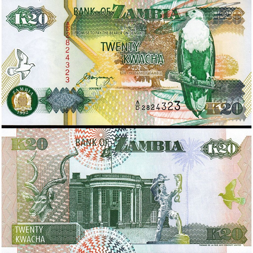Cédula Zâmbia 20 Kwacha 1992 Flor de Estampa