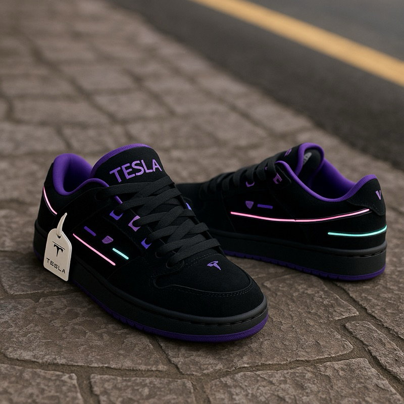 Tênis Tesla Coil Black Purple Refletivel Furta Cor Feminino Masculino Unissex Skate Skatista Lançamento Envio Xpress