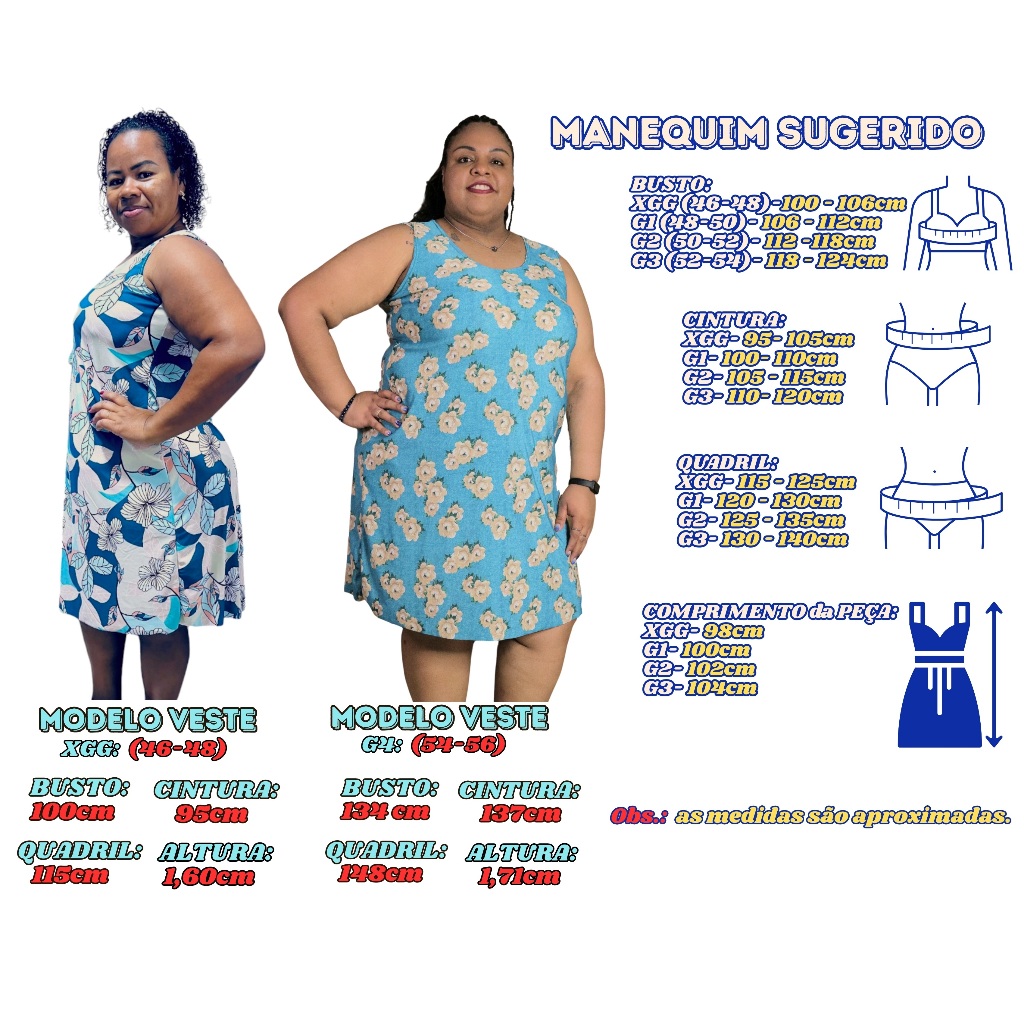 Kit 2 Vestido Feminino Plus Size Regata Adulto Malha Fria  Liganet Verão Lindas Estampas