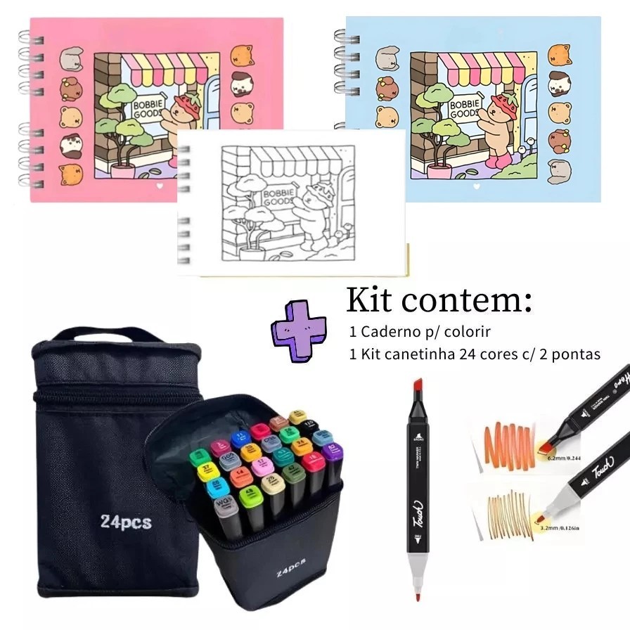 Livro de colorir capa dura 50 páginas  + 24/36/48/60/80 Cores Caneta Marcadora Com Ponta D...