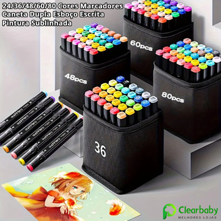 48/60/80 Cores Marcadores Caneta Dupla Esboço Escrita Pintura Sublinhada