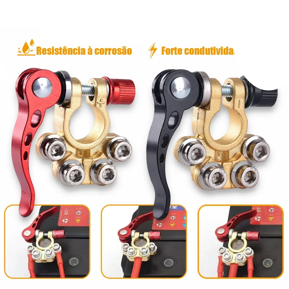 1 Par Positivo & Negativo Automotivo Bateria Terminal Cabo Braçadeira de Liberação Rápida Conectores Carro em Oferta na Shopee