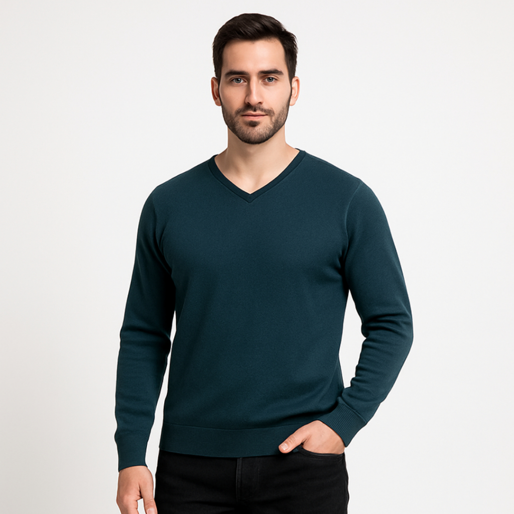 Blusa Suéter Masculina em Tricot 100% Algodão Gola V Premium Blusa de Frio de Trico Masculino