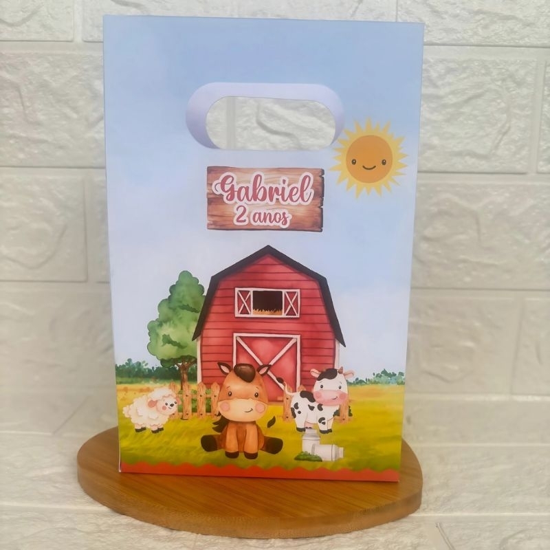 PEGUE E MONTE - Sacolinha Surpresa Personalizada Fazendinha vermelha - Festa Infantil - Aniversário – Lembrancinha