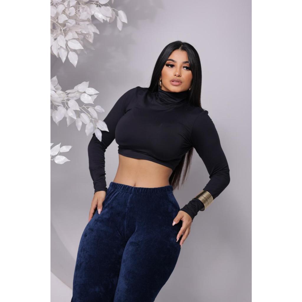 Calça Reta Feminina de Veludo Cotelê Cintura Alta e Confortável