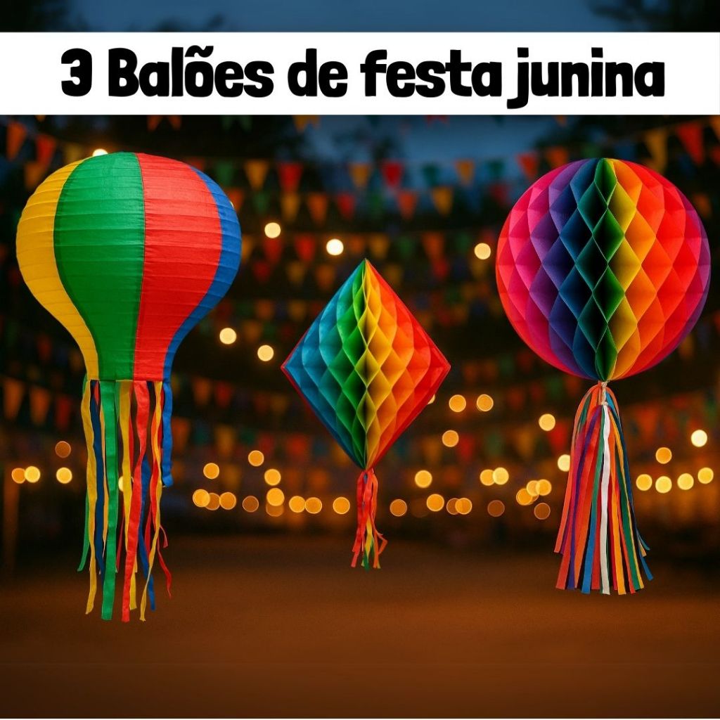 Kit  Decoração Festa Junina 3  6 9 balões  Colmeia redondo,  Colmeia e Lanterna São joão