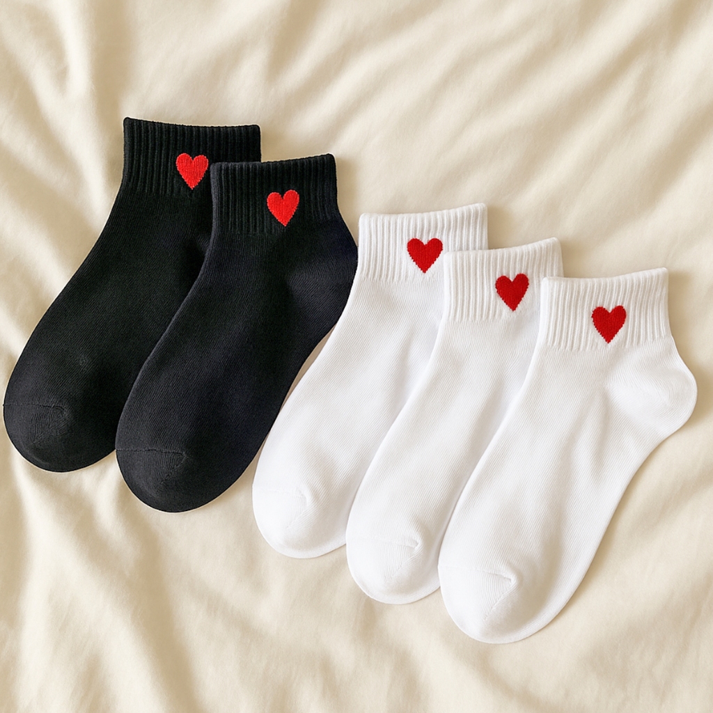 Kit 12 Pares Meia Cano Curto Soquete Coração Branca e Preta Feminina em Oferta na Shopee