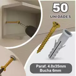 Kit Parafuso Philips 4,0 X 35mm + Bucha 6mm C/ Anel 50un