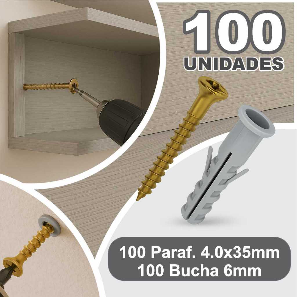 Kit Parafuso Philips 4,0 X 35mm + Bucha 6mm C/ Anel 100un