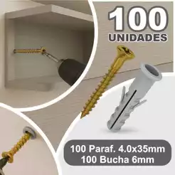 Kit Parafuso Philips 4,0 X 35mm + Bucha 6mm C/ Anel 100un