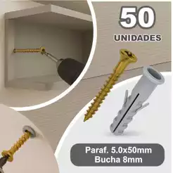 Kit Parafuso Philips 5,0 X 50mm + Bucha 8mm C/ Anel 50un