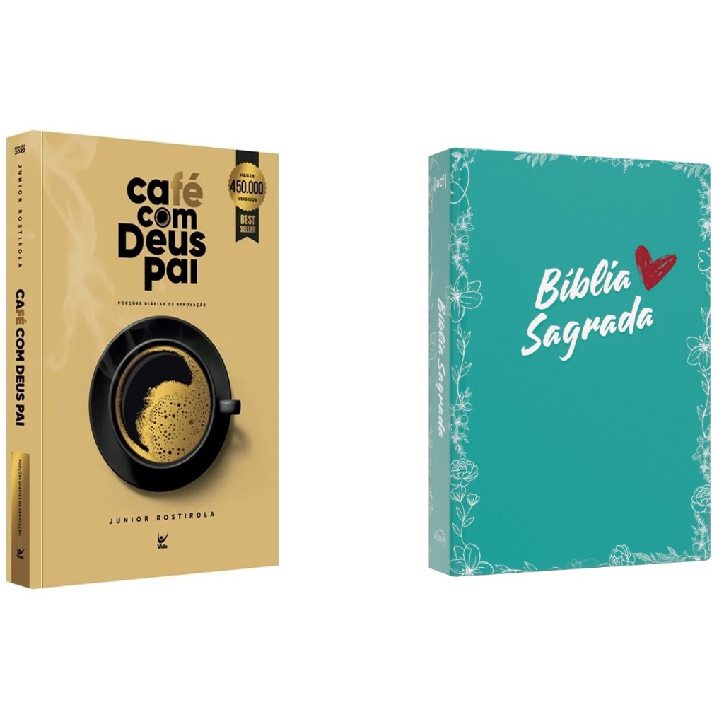 Kit Café com Deus Pai + Bíblia Sagrada ACF | Coração Vermelho em Oferta na Shopee
