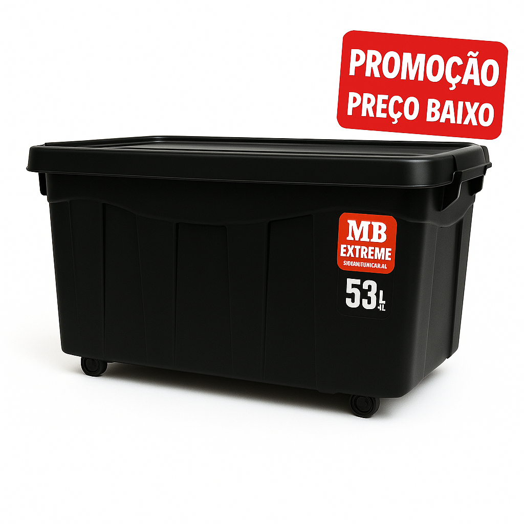 CAIXA ORGANIZADORA 53 LITROS MB PRETA COM TRAVAS E RODINHAS