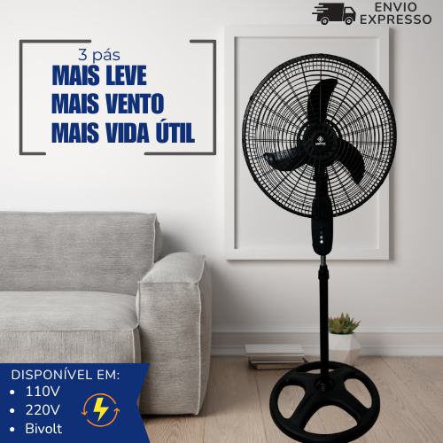 Ventilador Pedestal Coluna Ajustável 45cm 3 Velocidades 127V-220V Bivolt+Garra 12V em Oferta na Shopee