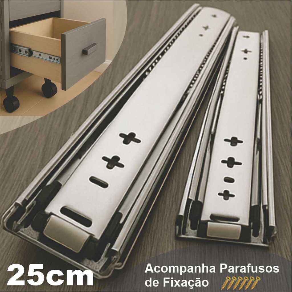8 Corrediça Gaveta Trilho Telescópico 25cm 25kg 4 Pares