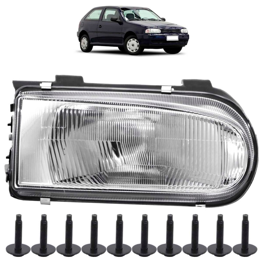 Farol Dianteiro Gol G2 Special 2000 2001 2002 2003 2004 2005 Máscara Cromada e Kit Parafusos M6x30
