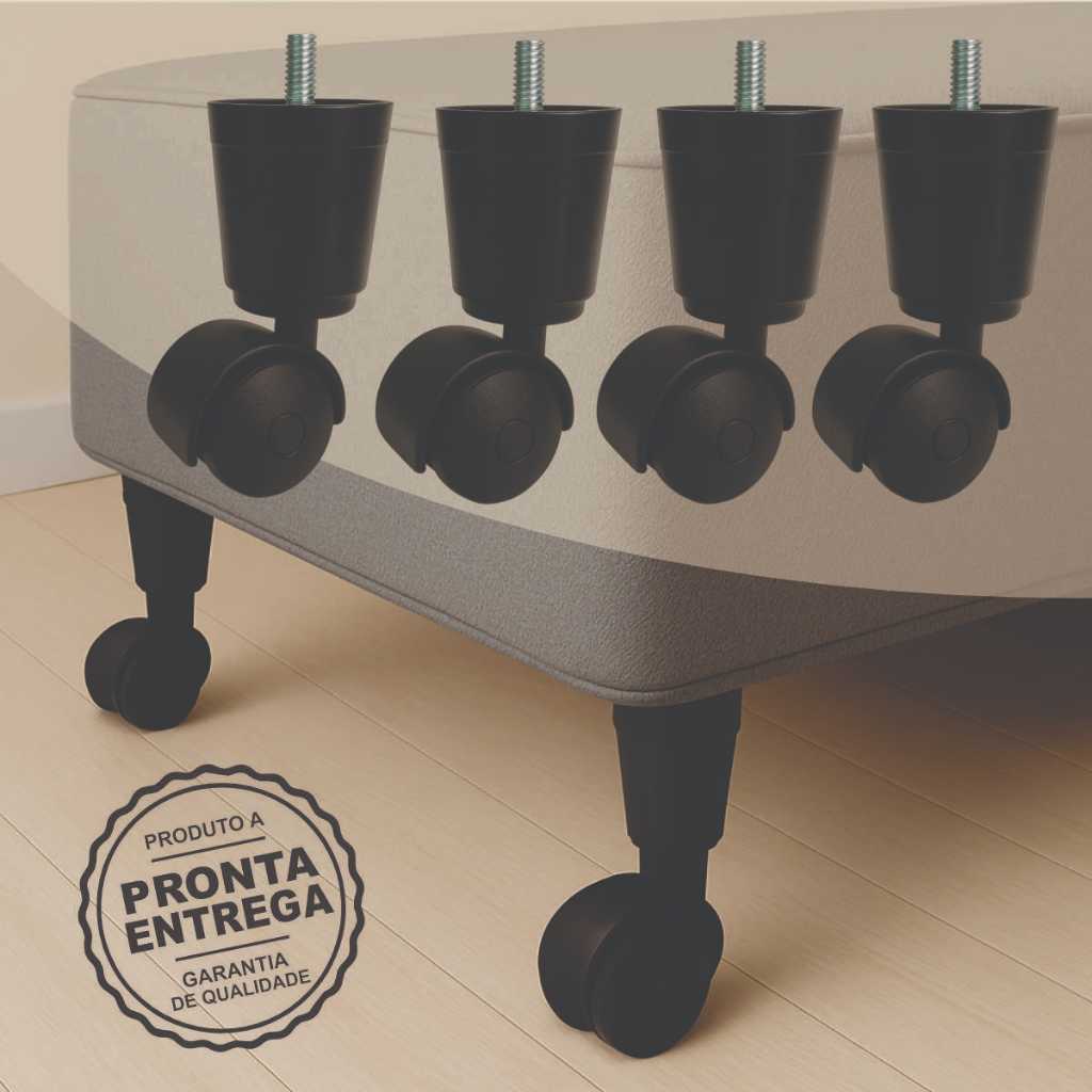 Pés de cama box ou box baú com rodinha 4 unid preto em Oferta na Shopee