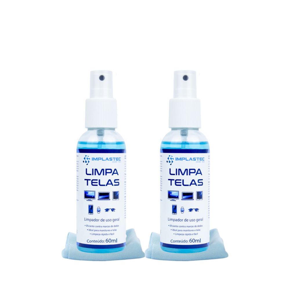 Kit 2 Limpa Telas Led Plasma Lcd iPad Tv Monitores Celulares Com Flanela Para Limpeza 60ml Implastec