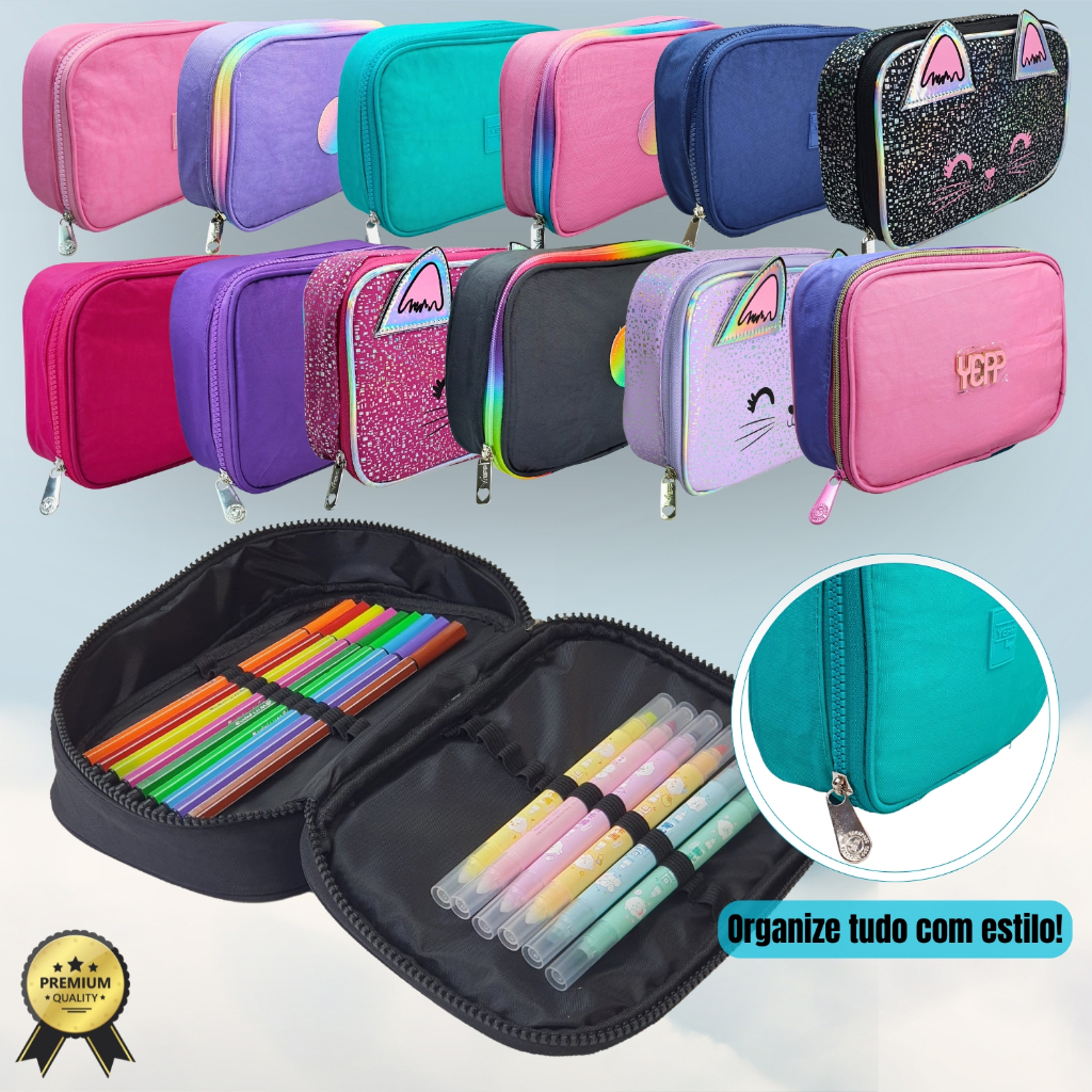 Estojo Organizador Escolar Box Grande Com Divisórias Elásticos Ou Zíper Em Degradê em Oferta na Shopee