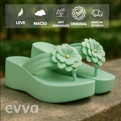 Chinelo Feminino Plataforma Salto Super Leve e Macio em EVA com detalhe de flor