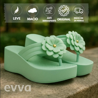 Chinelo Feminino Plataforma Salto Super Leve e Macio em EVA com detalhe de flor em Oferta na Shopee