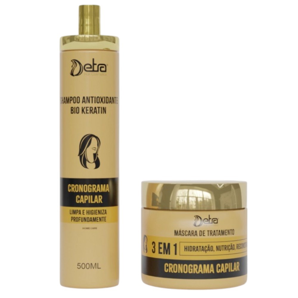 Kit Cronograma Capilar Shampoo e Mascara 3 em 1 Detra Hair Cosméticos