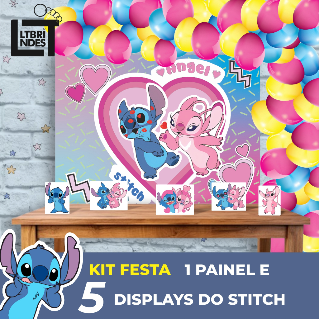 Painel Banner + Displays Decoração Festa Infantil Stitch E Angel  para Paredes com Fita de Bexiga em Oferta na Shopee