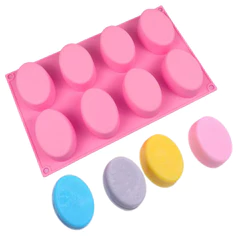 Molde forma oval lisa de silicone 8 cavidades sabonetes 80g resina doces