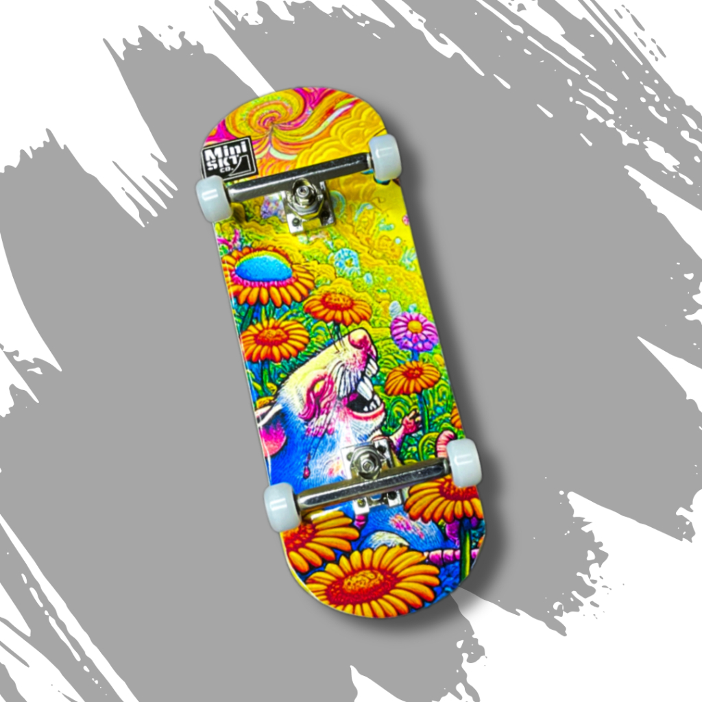 Fingerboard 34mm Skate de Dedo Profissional completo Mini SKT Co. modelo "Psicodelic RAT" Roda Rolamentada Deck Maple