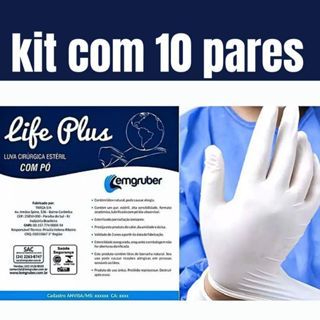 Luva Cirúrgica Latex Descartável Estéril Branca Proteção Médica Resistente Profissional Lemgruber 10 pares