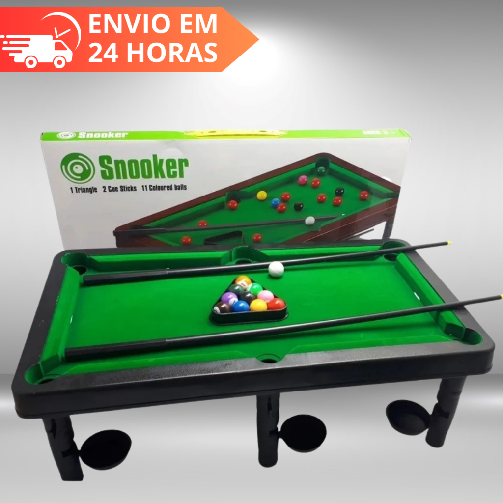 Mini Mesa De Sinuca Com Pézinho Bilhar Infantil 16 Bolas 2 Tacos Suporte para os tacos e as bolinhas