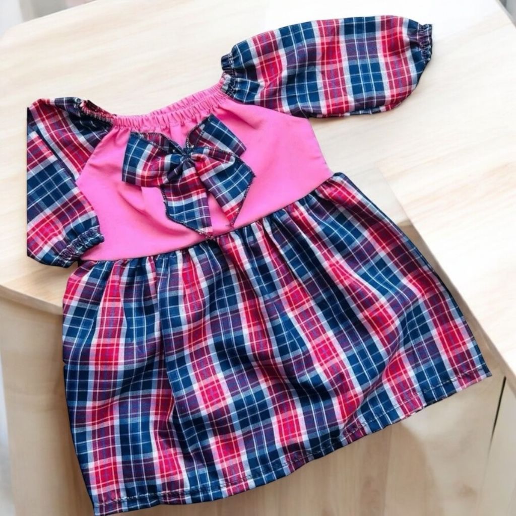 Vestido Bebê Menina Festa Junina Xadrez Mesversario Infantil Temático C/ Manga Longa