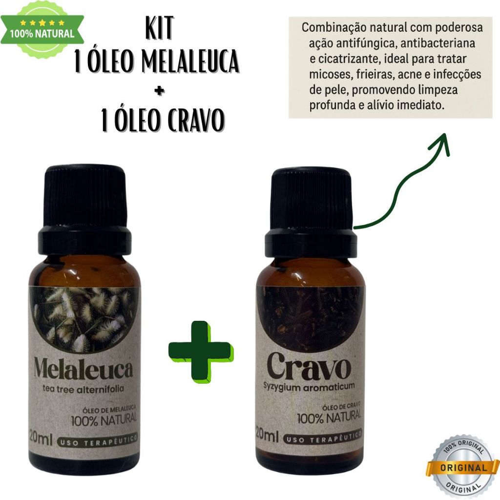 kit oleo de melaleuca + oleo de cravo fungos e micose de unhas 20 ml