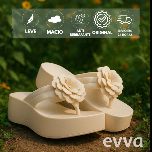 Chinelo Feminino Plataforma Salto Super Leve e Macio em EVA com detalhe de flor