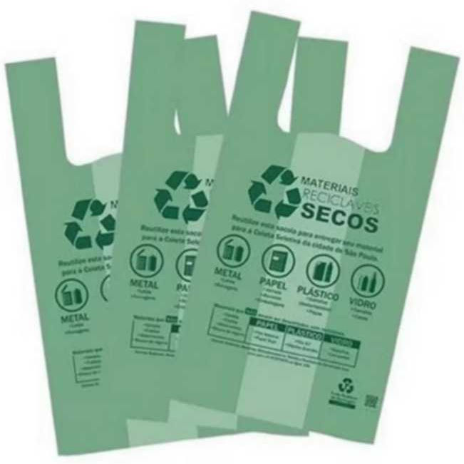 SACOLA PLÁSTICA VERDE MERCADO 400 SACOLAS - VERDE SACOLA PREFEITURA BIODEGRADAVEL PADRÃO LEI SP