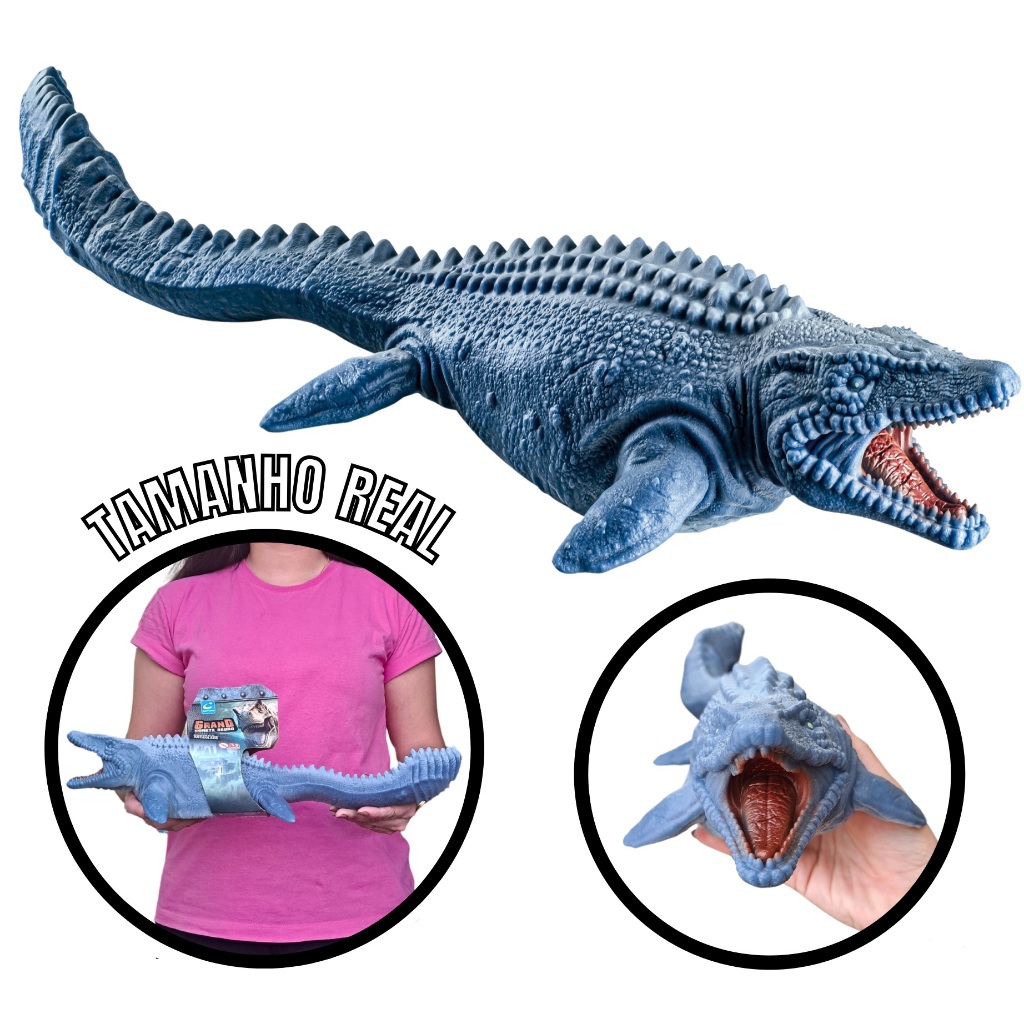 Dinossauro Gigante Brinquedo Grand Mossassauro 48 cm Boneco de Vinil Coleção Cometa Jurassic Aquático em Oferta na Shopee