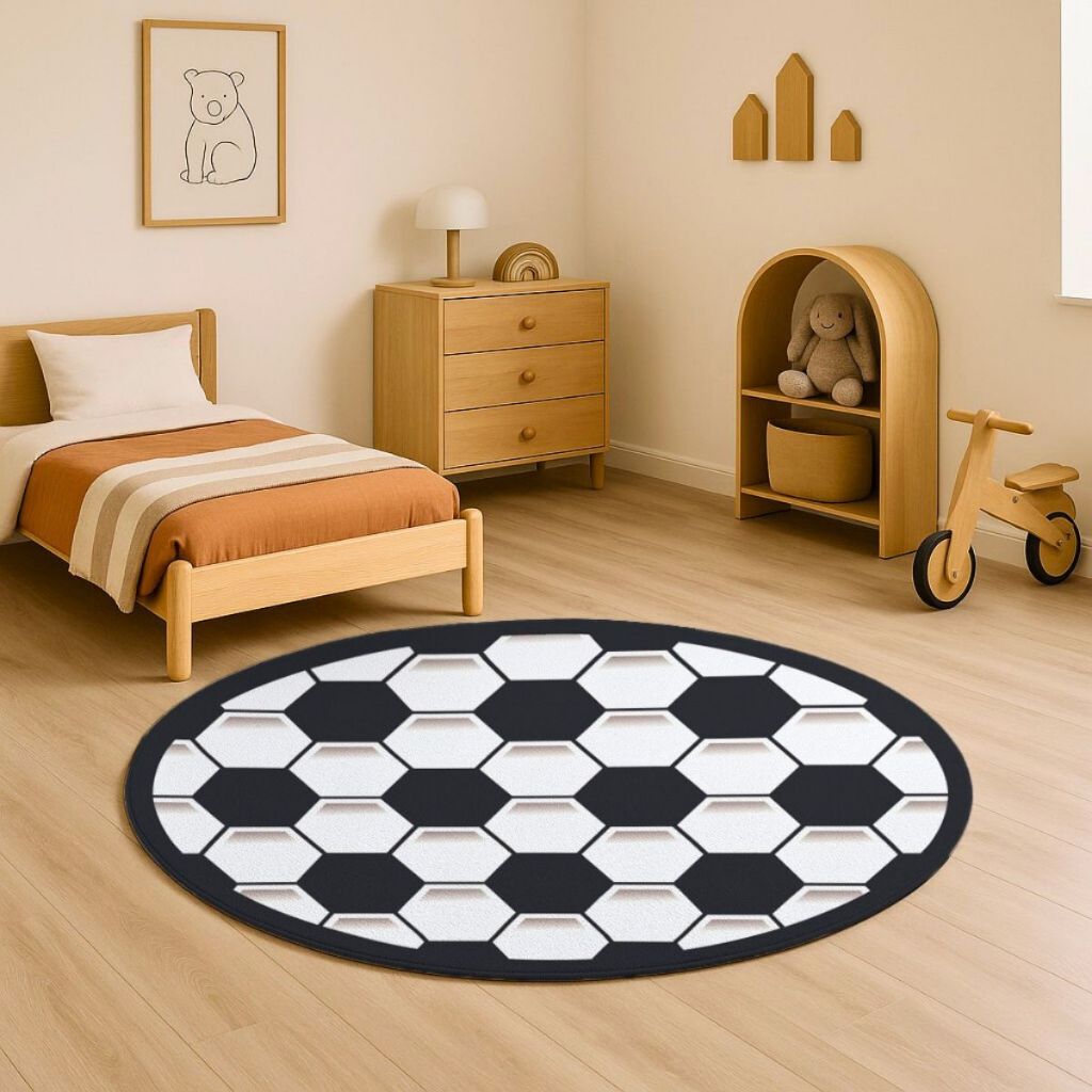 Tapete Tatame Antiderrapante Emborrachado Quarto Infantil Criança Menino Bola Futebol Preto Redondo em Oferta na Shopee