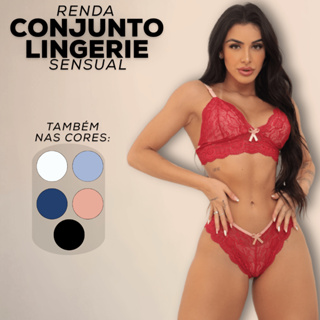 Conjunto Lingerie em Renda Sexy com Calcinha e Sutiã sem Bojo Bicolor Alças Ajustáveis Linha Luxo Presente Namorada em Oferta na Shopee